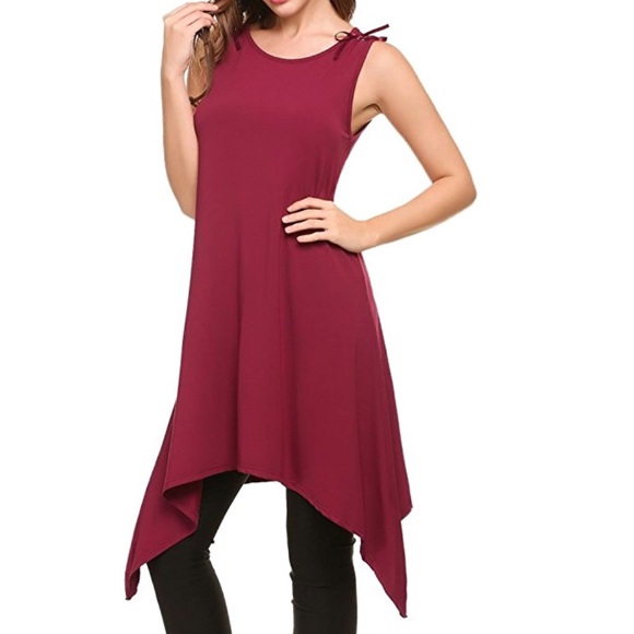 Boutique Tops - Red Wine Hi Low Shark Hem Flattering Tunic Top